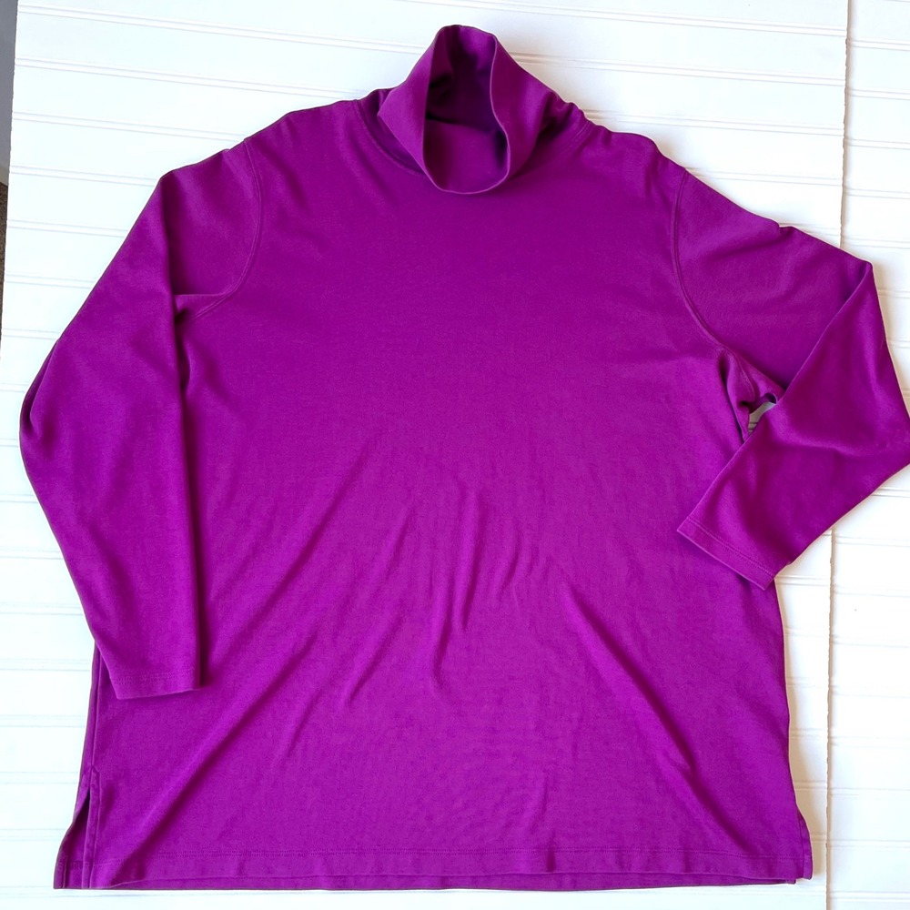 Lands' End Women Turtleneck Top Sz 2X Purple 100% Cotton Layer Soft Relaxed Fit